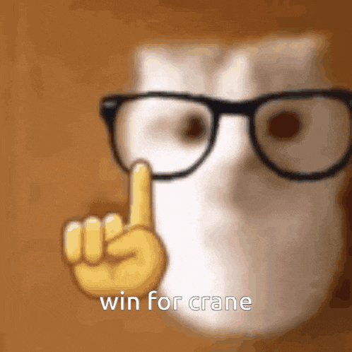 a white cat wearing glasses and a yellow finger is pointing at something .