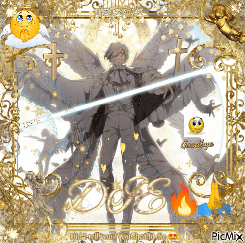 a picture of a man with wings and the words goodbye