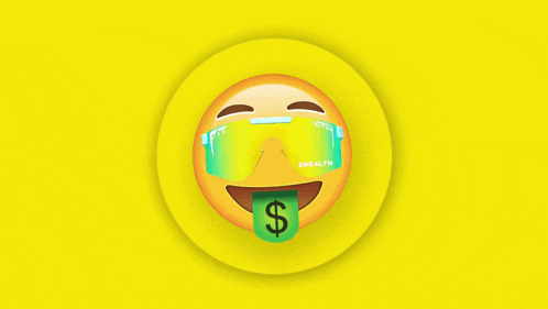 a smiley face with a dollar sign sticking out of it 's mouth