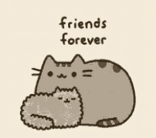 a cartoon cat is holding a smaller cat in its arms .