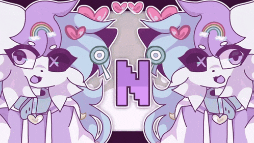 a cartoon drawing of a cat with the letter h in the corner