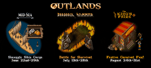 an advertisement for outlands shows a map of the middle sea