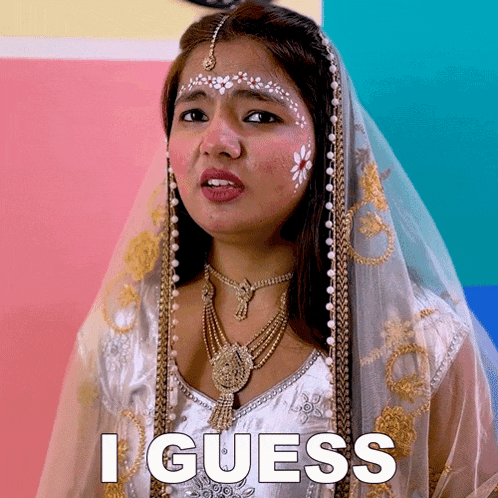 a woman in a veil says i guess in white letters