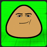 a cartoon drawing of a potato with a face on a green background .