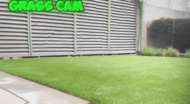 a sign that says grass cam on it in green