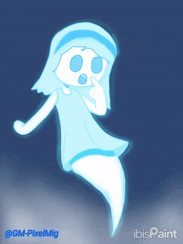 a cartoon drawing of a ghost with the name @gm-pixelmig on the bottom
