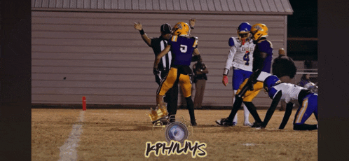 a football player with the number 5 on his jersey stands on the field
