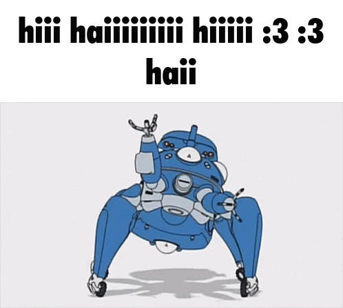 a cartoon of a robot with the words haii on the bottom