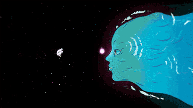 a butterfly is flying over a woman 's face in the dark