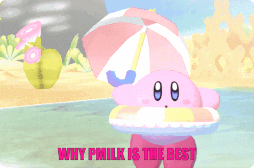 a pink cartoon character holding an umbrella and a float with the words why pink is the best below it