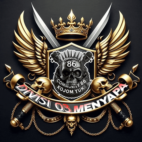 a shield with a skull and swords and the words divisi 03 menyapa