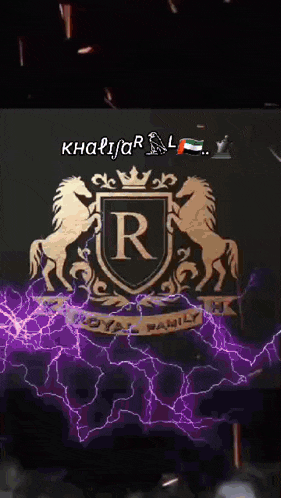 the letter r is on a shield with horses