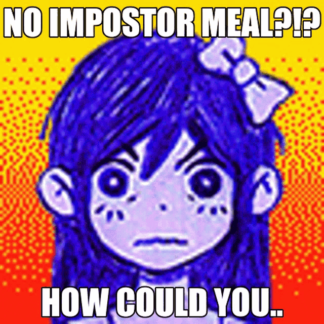 a drawing of a girl with a bow in her hair and the words " no impostor meal " below it