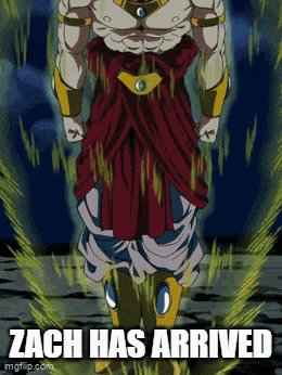 a picture of a cartoon character with the words zach has arrived