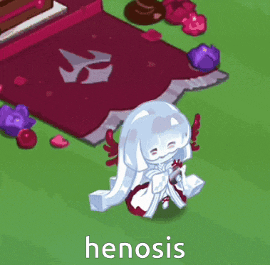 a cartoon character with the word henosis in the corner