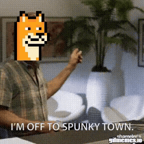 a man says i 'm off to spunky town in a pixelated image
