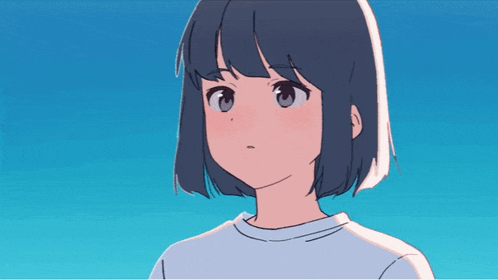 a drawing of a girl with short black hair and a white shirt