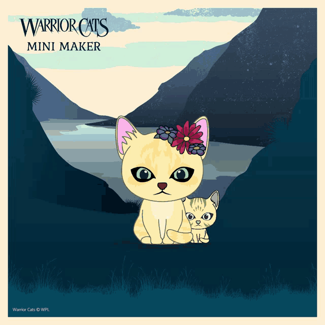 a poster for warrior cats mini maker with a cat and kitten