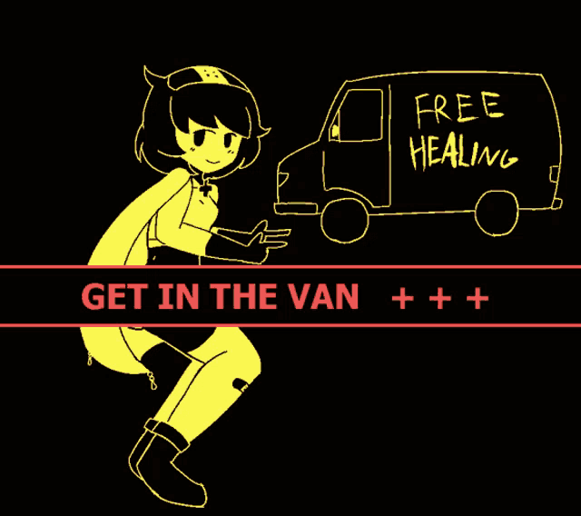 a drawing of a girl with a van that says free healing