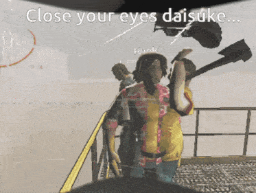 a screenshot of a video game says close your eyes daisuke