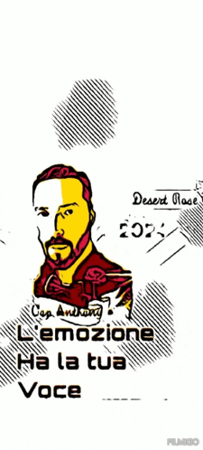 a drawing of a man with a beard and the words " l' emozione ha la tua voce "