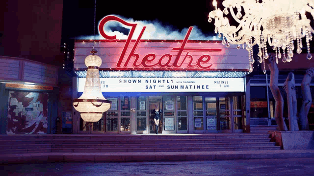 a theatre with a sign that says shown nightly