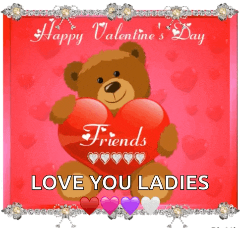 a happy valentine 's day card with a teddy bear holding a large heart