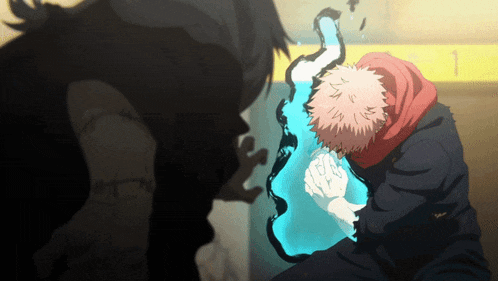 a man in a red hood is being attacked by a shadow