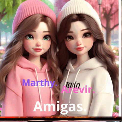 two dolls are standing next to each other with the words marthy and amigas