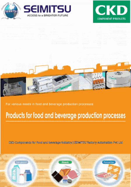 a brochure for seimitsu ckd components for food and beverage production processes