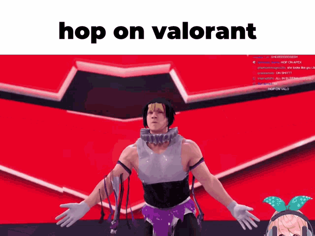 a picture of a man with the words hop on valorant on the top