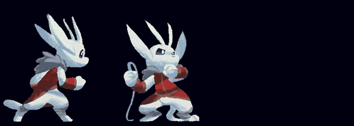 a pixel art of a white rabbit with a sword