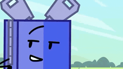 a blue box with a face on it is making a funny face in a cartoon .