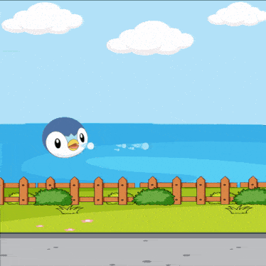 an illustration of a penguin blowing bubbles in the air