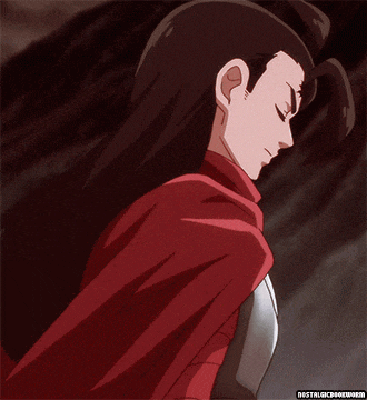 a cartoon of a man with long hair and a red cape says nostalgiabookworm on the bottom
