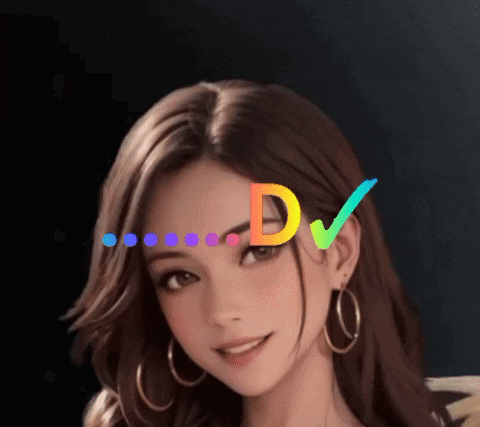 a woman with a check mark on her forehead and the letter d on her forehead