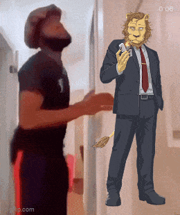 a cartoon of a man in a suit and tie with a lion head