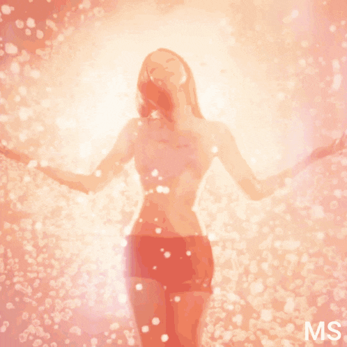a woman with her arms outstretched is surrounded by bubbles and the letters ms are on the bottom