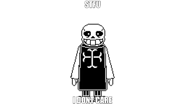 a pixel art of a skeleton wearing a black vest and a black shirt .