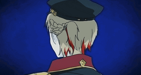 a drawing of a man with red eyes and the letter w on his ear