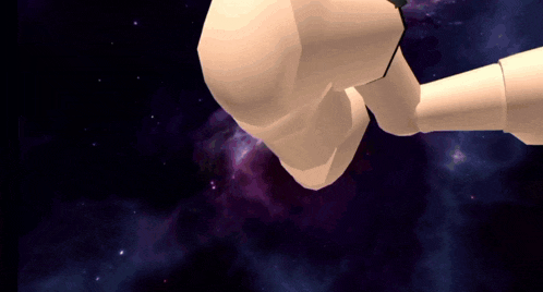 a computer generated image of a person 's arm against a starry sky