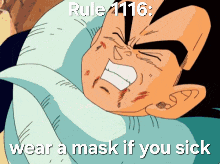 a picture of a cartoon character with the words rule 1116 wear a mask if you sick on the bottom