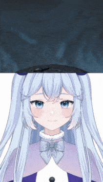 a girl with long white hair and blue eyes is wearing a cape