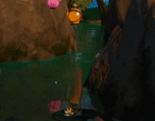 a pixelated image of a waterfall with a person standing in it