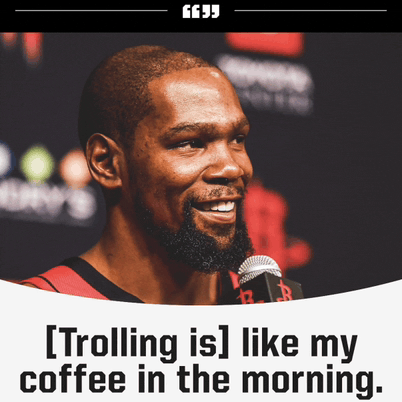 a man talking into a microphone with the words " trolling is like my coffee in the morning " underneath him