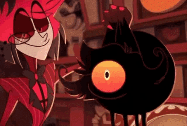 a man and a black cat are standing next to each other in a room .