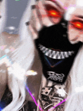 a close up of a person wearing a bandana