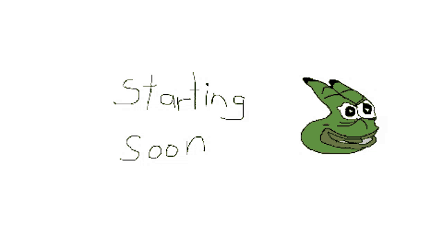 a drawing of a frog with the words " starting soon " below it