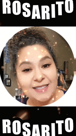 a woman is smiling in a circle with rosarito written on the bottom
