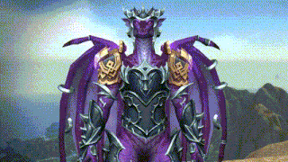 a purple dragon with gold armor and wings